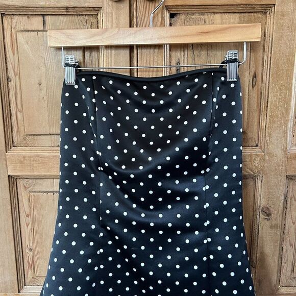 Jessica McClintock for Gunne Sax 9 / 10 Black Polka Dot Dress Strapless - Picture 2 of 13
